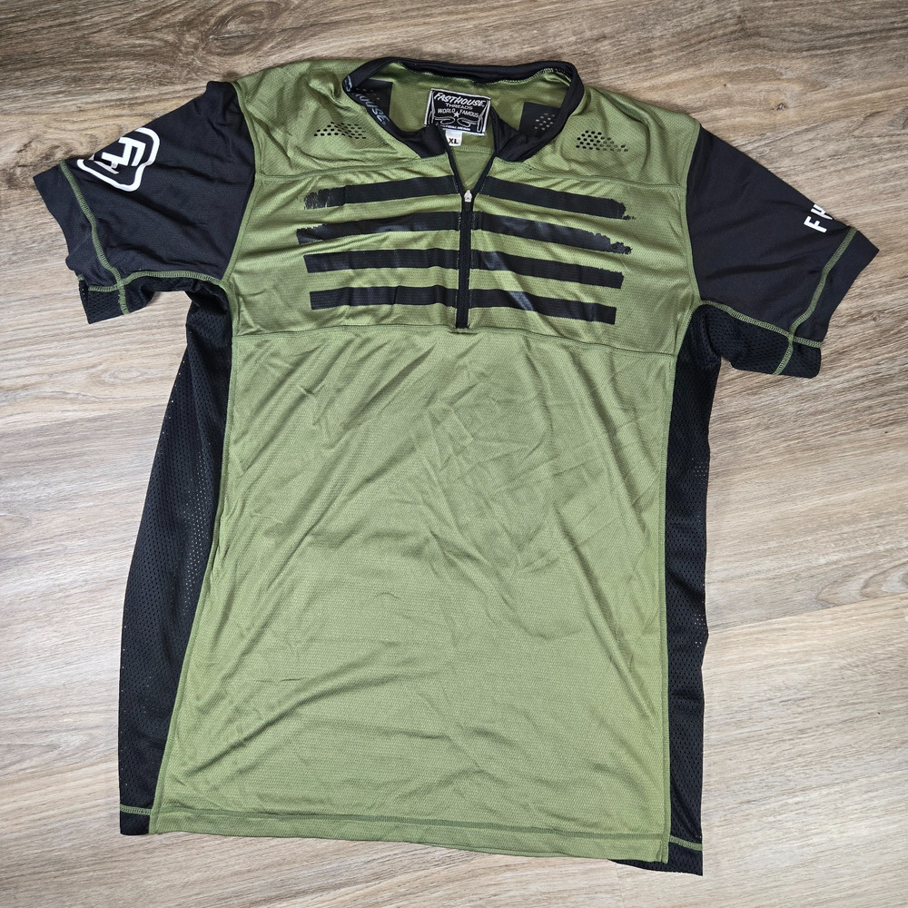 Fasthouse Threads Bike Jersey Mens XL Green 1/4 Zip Short Sleeve Cycling MTB
